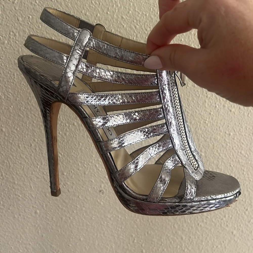 Jimmy Choo Silver Python Heels - Picture 2 of 2